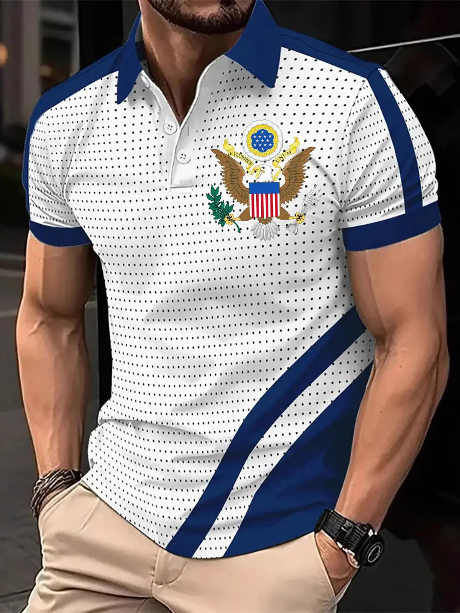 USA Eagle Print Men's Polo Shirt Patriotic Gift for American Pride Fans
