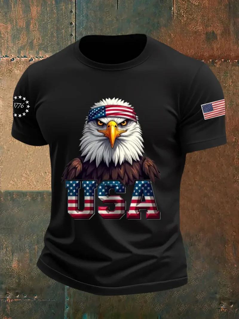 USA Eagle T-Shirt Patriotic Bald Eagle Flag Apparel Independence Day Clothes Gift For Him