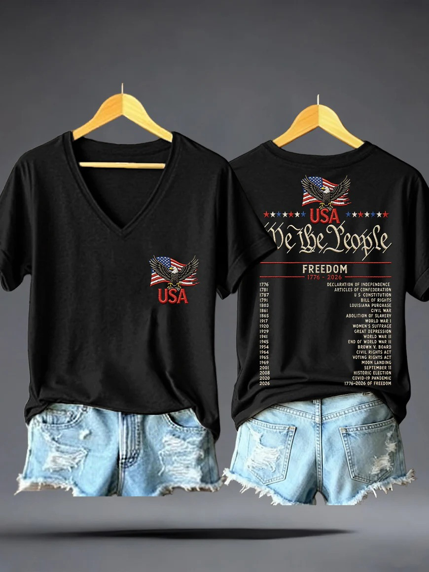 USA Eagle V-Neck T-Shirt 1776-2026 Independence Celebration Tee Best Gift for Independence Day
