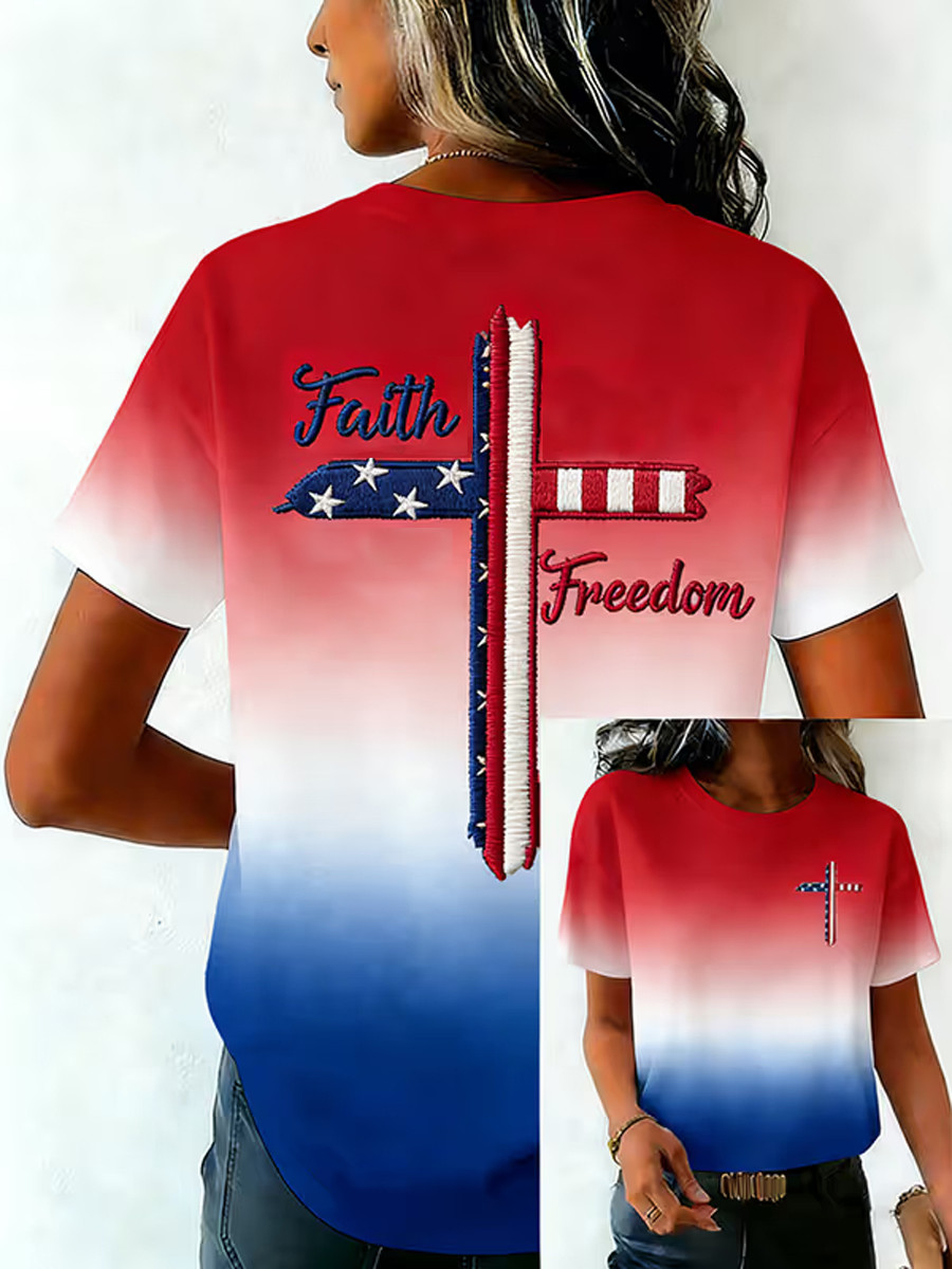 USA Faith Freedom T-Shirt Independence Day Clothing Gift For Patriotic