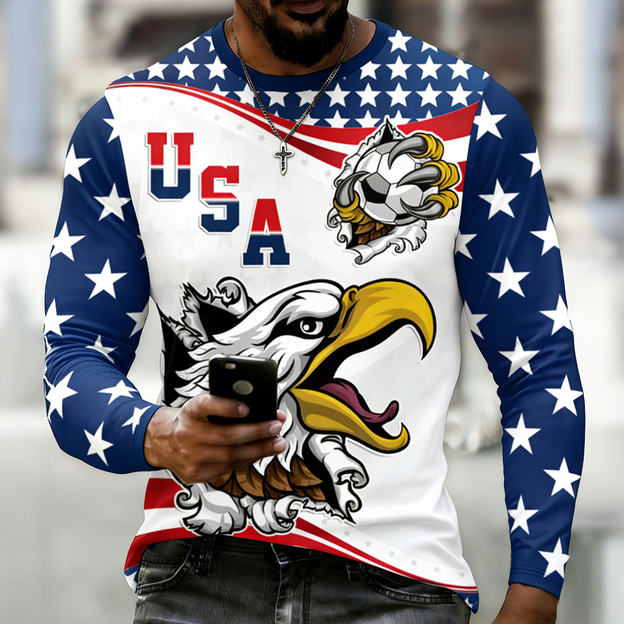 USA FIFA Club World Cup Bracket Eagle Long Sleeve Shirt Soccer Apparel Game Day Gear