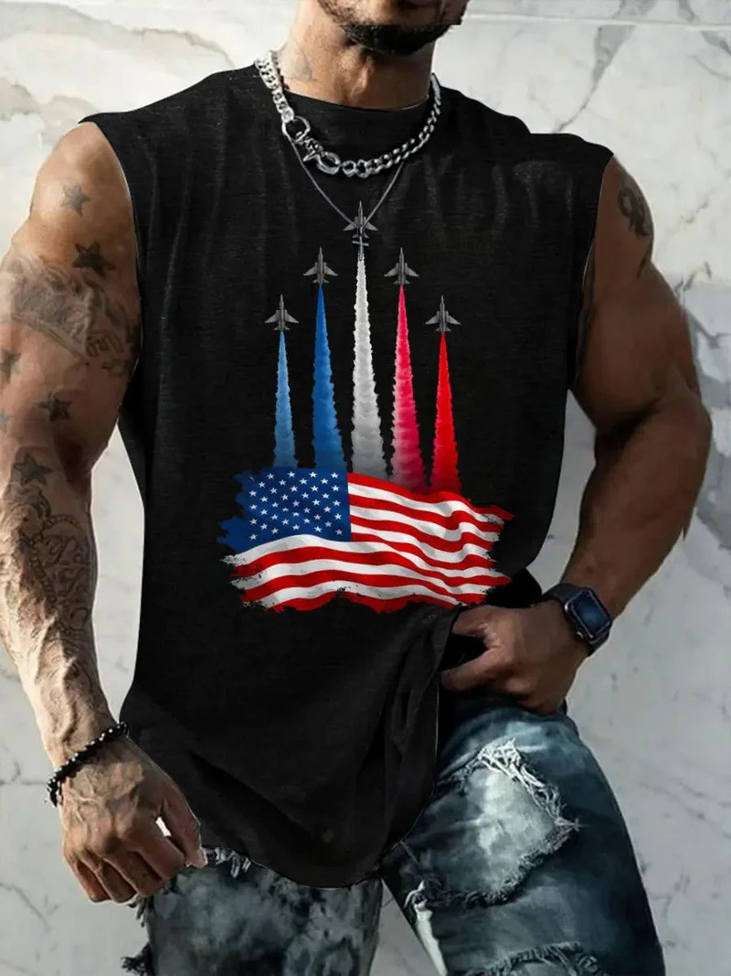 USA Fighter Jets American Flag Tank Top Patriotic Military Aircraft Tee Gift for Him