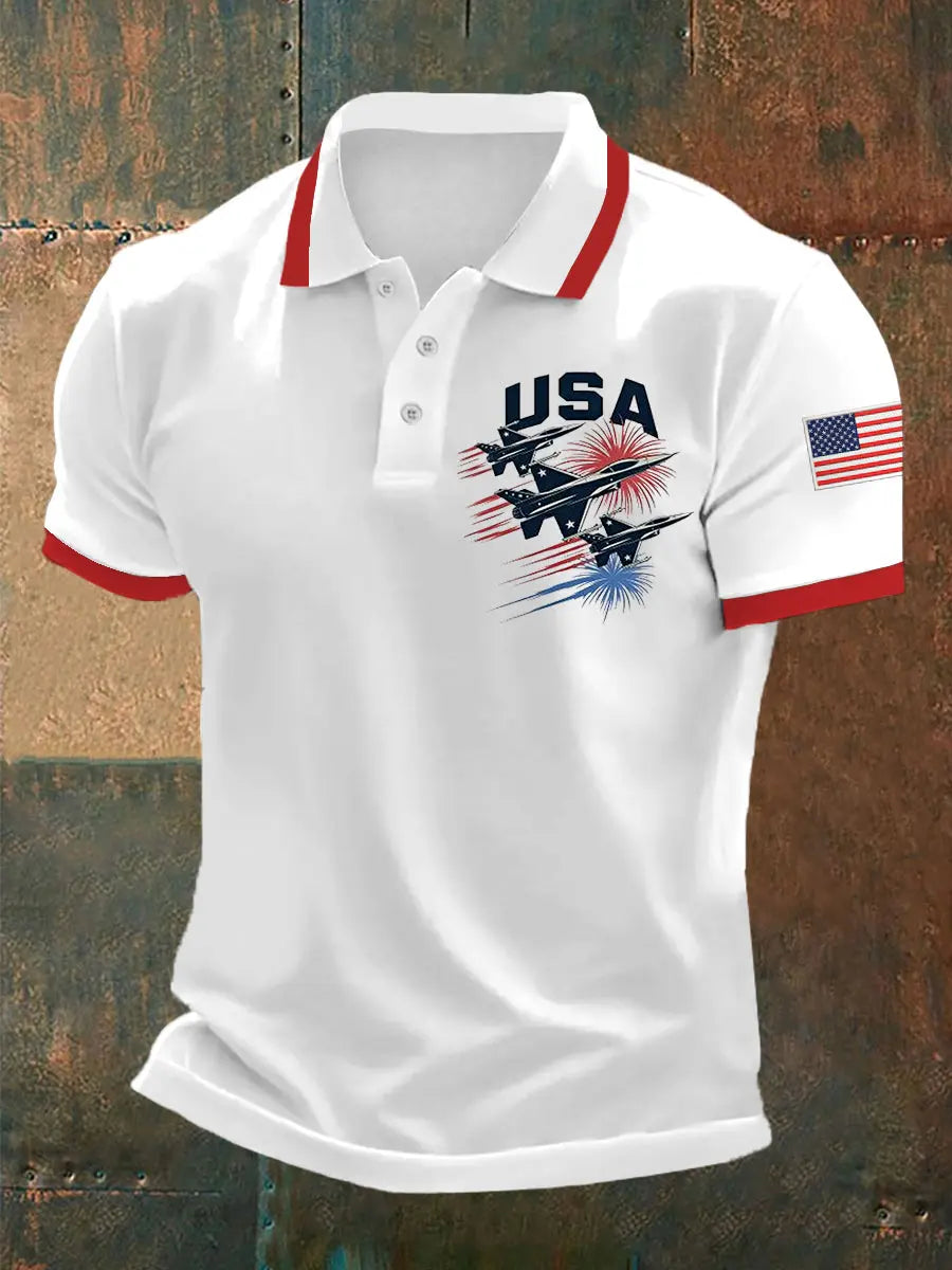 USA Fighter Jets Polo Shirt Patriotic Gift for Independence Day Fans Casual Wear