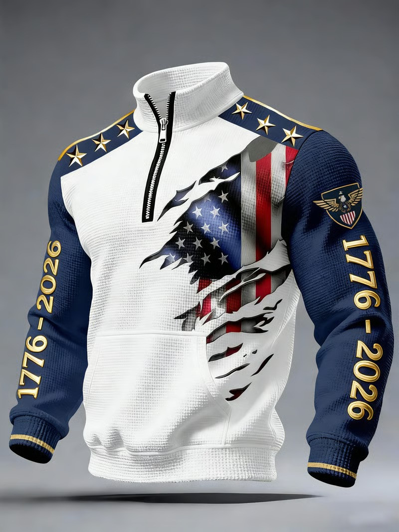 USA Flag 1776-2026 Half Zip Sweatshirt American Patriotic Eagle Shirt 4th Of July Apparel