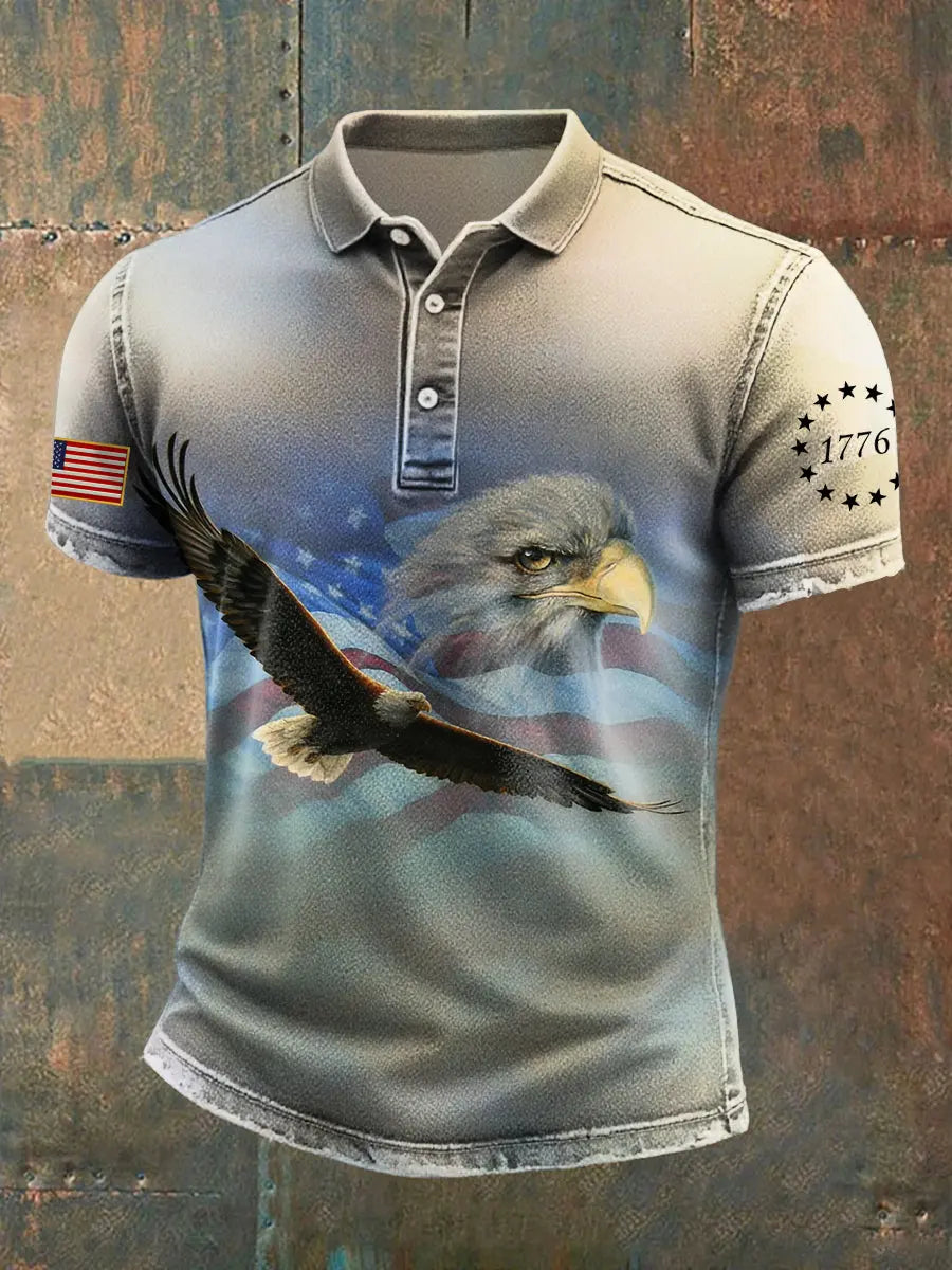 USA Flag 1776 Eagle Polo Shirt Patriotic Gift for Independence Day Supporters