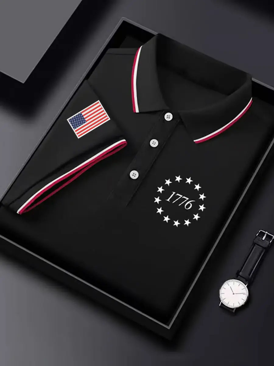 USA Flag 1776 Polo Shirt for Men Independence Day Gift Patriotic Apparel for Supporters