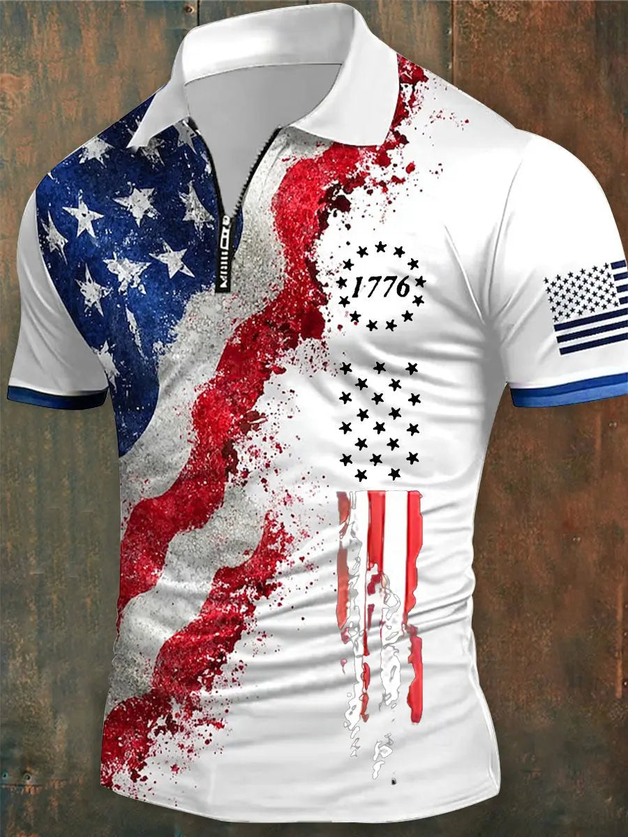 USA Flag 1776 Polo Shirt Independence Day Patriotic Gift for American Pride Supporters