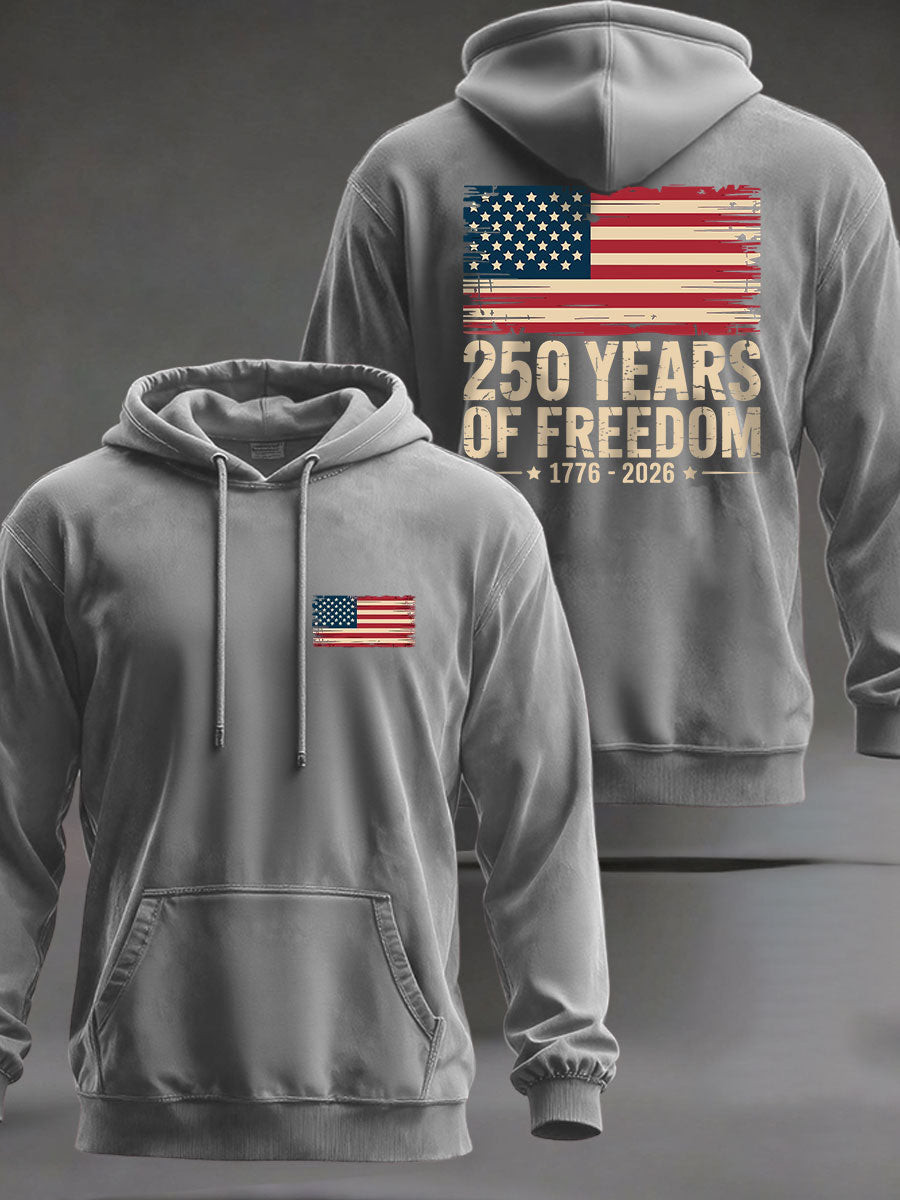 USA Flag 250 Years Of Freedom Hoodie Patriotic National Apparel Semiquincentennial Gifts