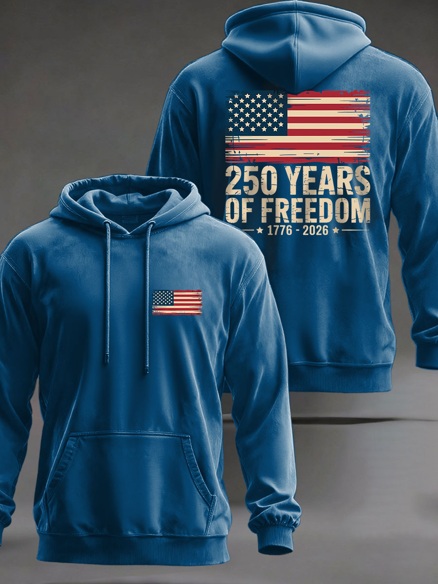 USA Flag 250 Years Of Freedom Hoodie Patriotic National Apparel Semiquincentennial Gifts