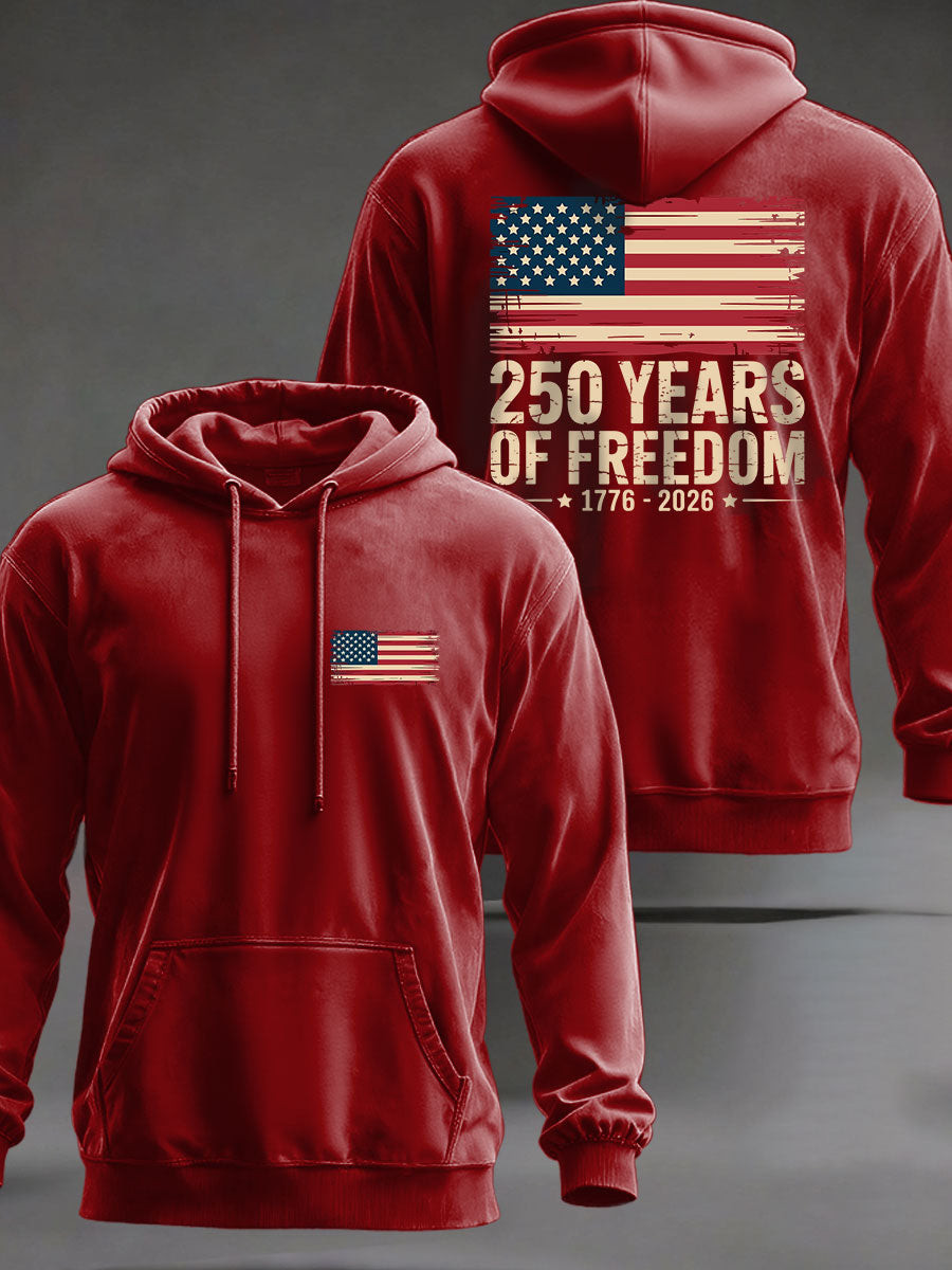 USA Flag 250 Years Of Freedom Hoodie Patriotic National Apparel Semiquincentennial Gifts