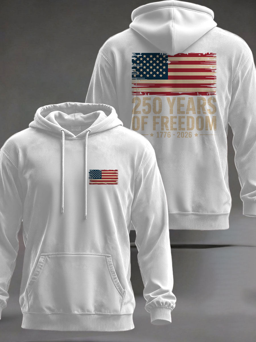USA Flag 250 Years Of Freedom Hoodie Patriotic National Apparel Semiquincentennial Gifts
