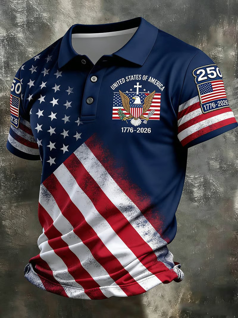 USA Flag 250th Anniversary Polo Shirt Patriotic Independence Day Shirt Gift For Dad
