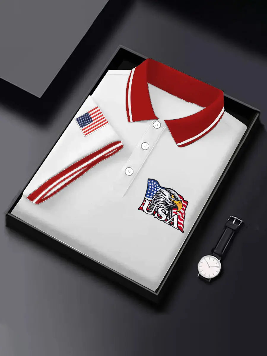 USA Flag Bald Eagle Polo Shirt Patriotic Gift for Independence Day American Pride Apparel