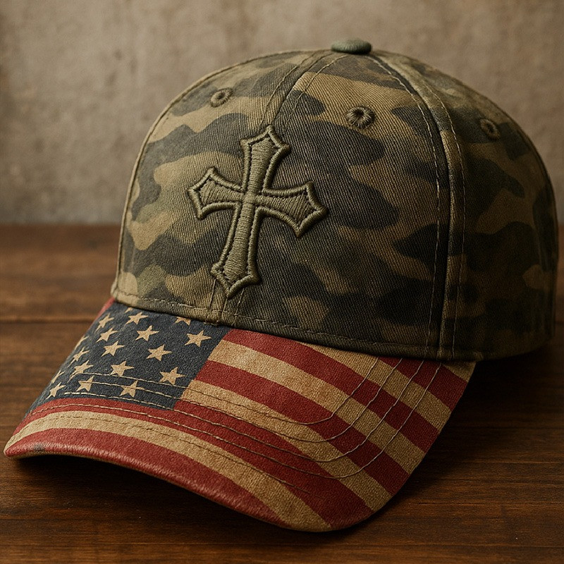 USA Flag Cross Baseball Cap Religious Christian Patriotic Presents For Friends