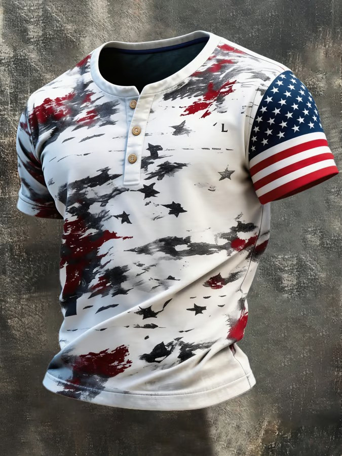 USA Flag Distressed Henley Button Shirt Patriotic American Apparel Father Day_s Gift IDeas