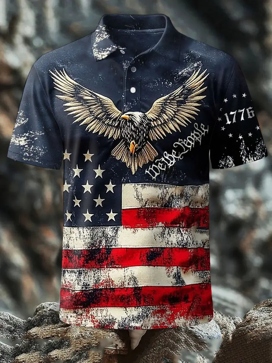 USA Flag Eagle Patriotic Polo Shirt Fourth of July Gift for Proud American Supporters
