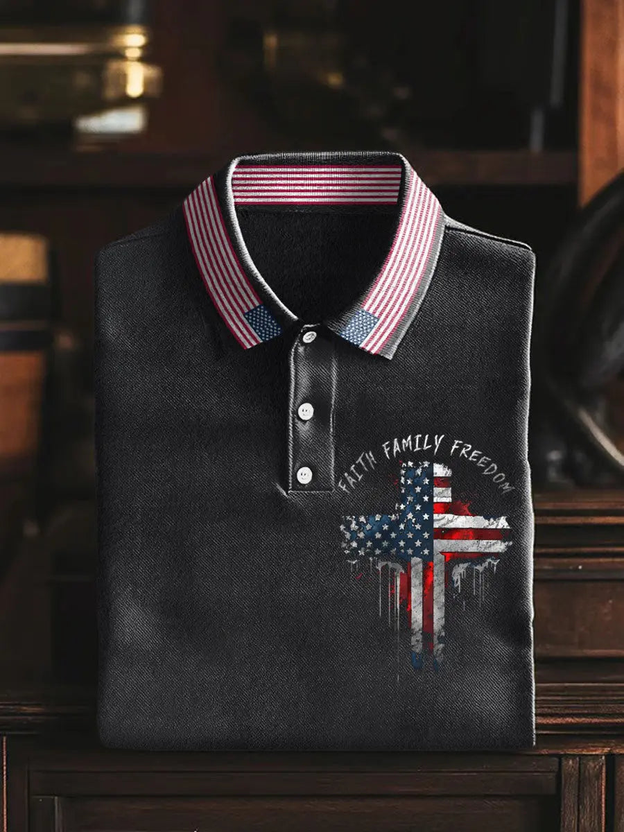 USA Flag Faith Family Freedom Polo Shirt Patriotic Gift for Conservative Supporters