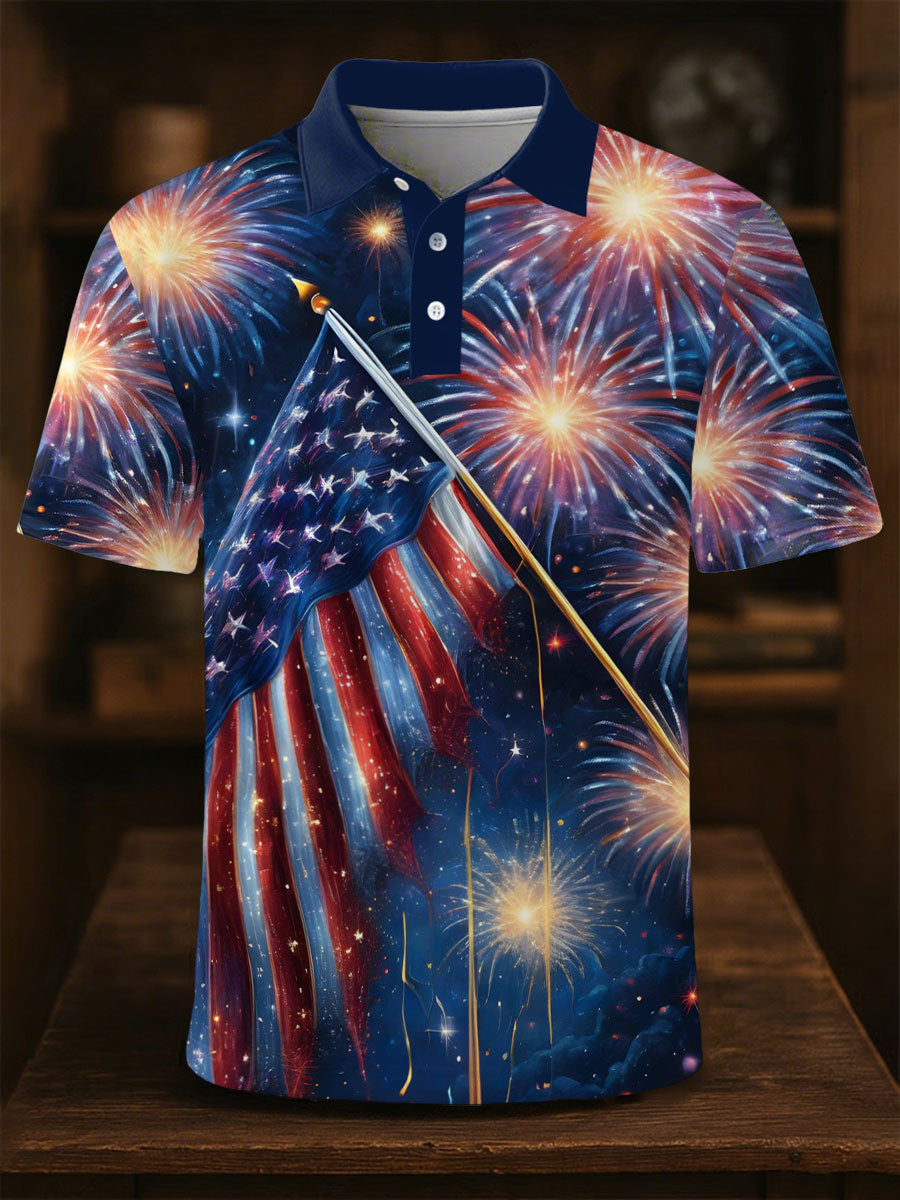 USA Flag Fireworks Button Down Shirt Patriotic Gift for Independence Day Celebrations