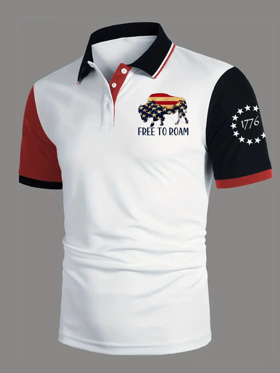 USA Flag Free To Roam Patriotic Polo Shirt Gift for Independence Day Supporters