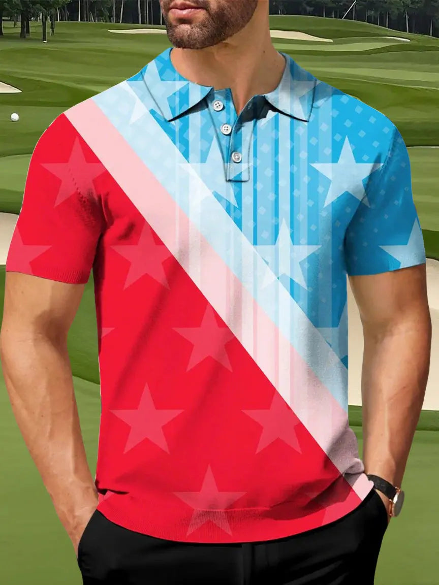USA Flag Golf Polo Shirt Men's Patriotic Independence Day Gift American Pride Shirt