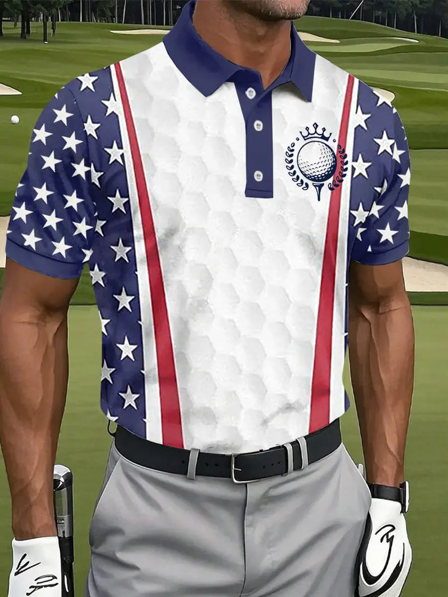 USA Flag Golf Shirt Patriotic Men's 4th of July Outfit Gift for American Pride Fans