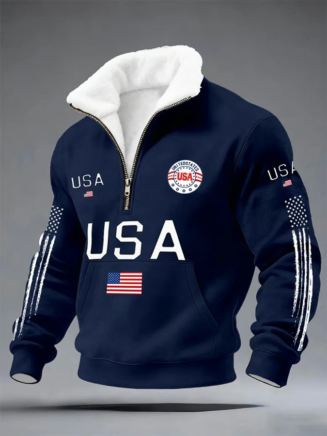 USA Flag Half Zip Sweatshirt 250th Anniversary USA Logo Clothes Independence Day Gift