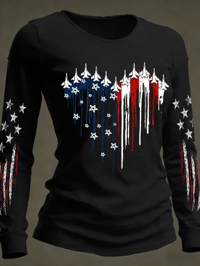USA Flag Heart Faith Inspired Long Sleeve T-Shirt Patriotic Women's Clothing Gifts For Her