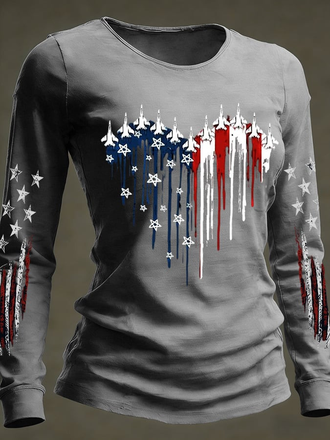 USA Flag Heart Faith Inspired Long Sleeve T-Shirt Womens Patriotic Shirts Gifts For Mom
