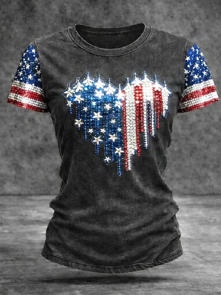 USA Flag Heart T-Shirt Stars And Stripes Tee Independence Day Apparel Perfect Gift For Mom
