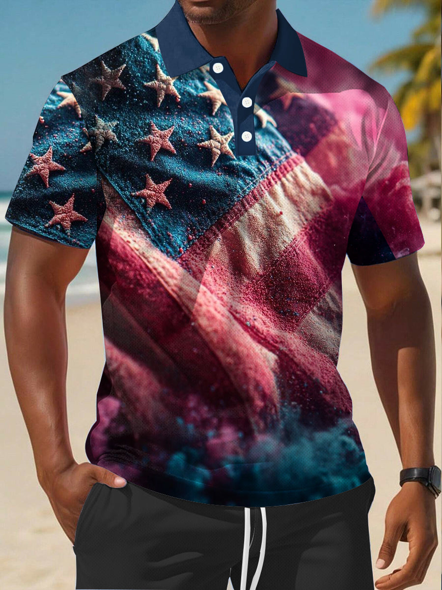 USA Flag Patriotic Polo Shirt Men's Independence Day Gift for Supporters Short Sleeve
