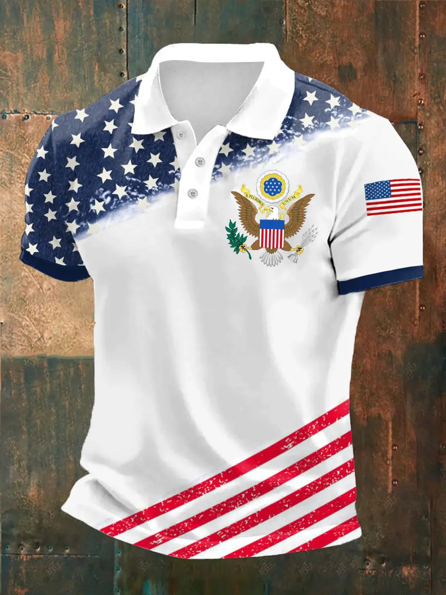 USA Flag Patriotic Polo Shirt Short Sleeve Gift for American Pride Supporters