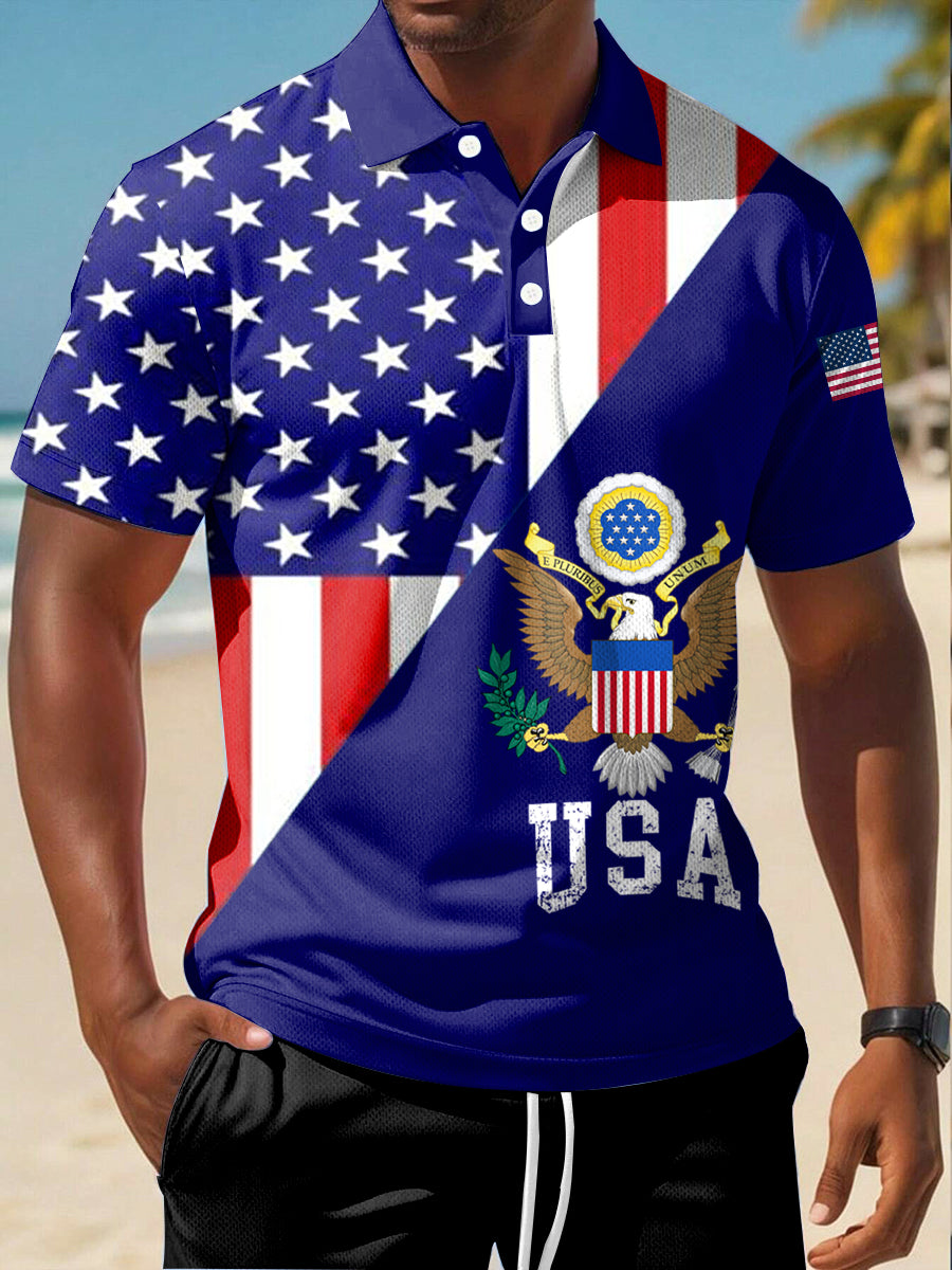 USA Flag Patriotic Polo Shirt Short Sleeve Independence Day Gift for American Pride
