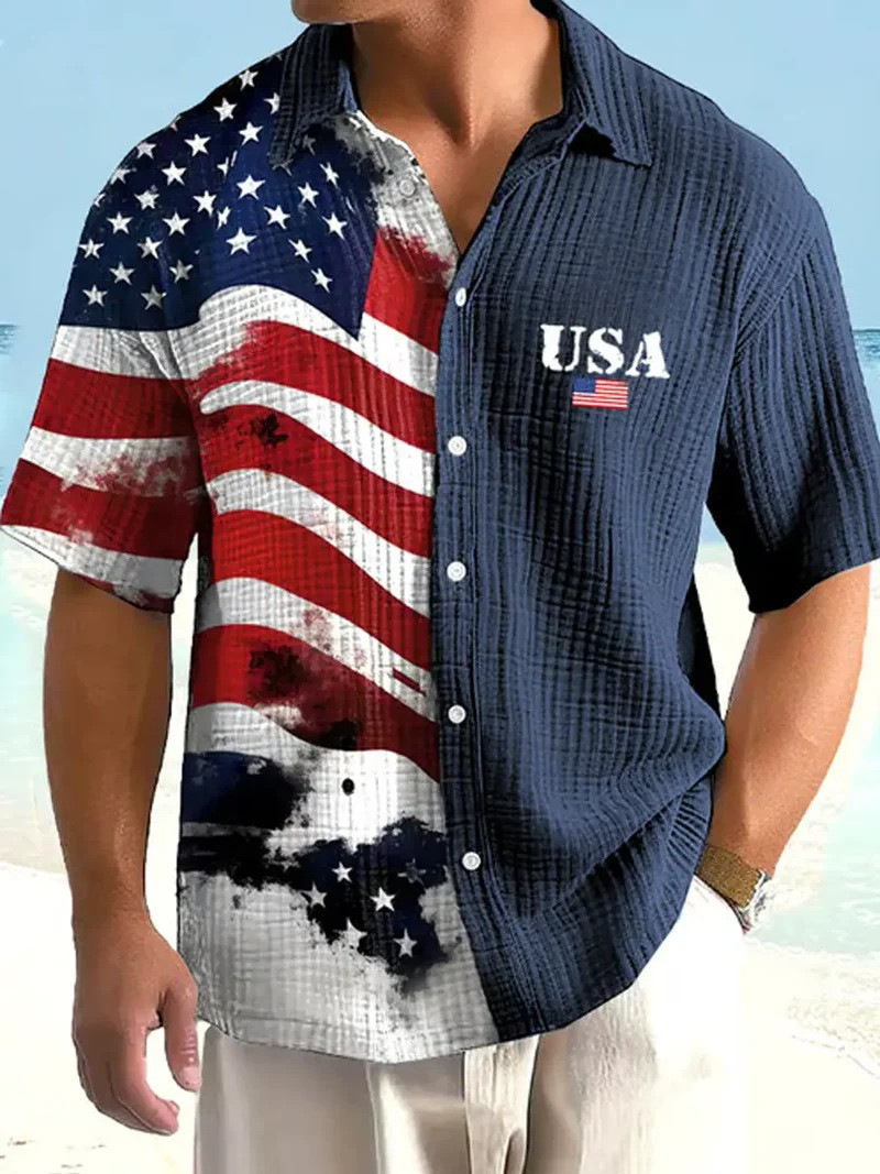 USA Flag Polo Button Shirt Patriotic USA Flag Clothing Independence Day Shirt Gift for Him