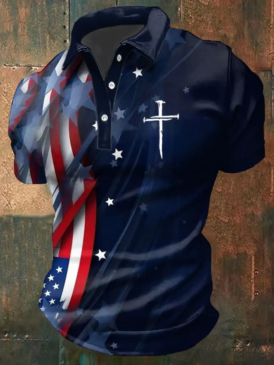 USA Flag Polo Shirt for Independence Day Patriotic Gift for Christian Supporters