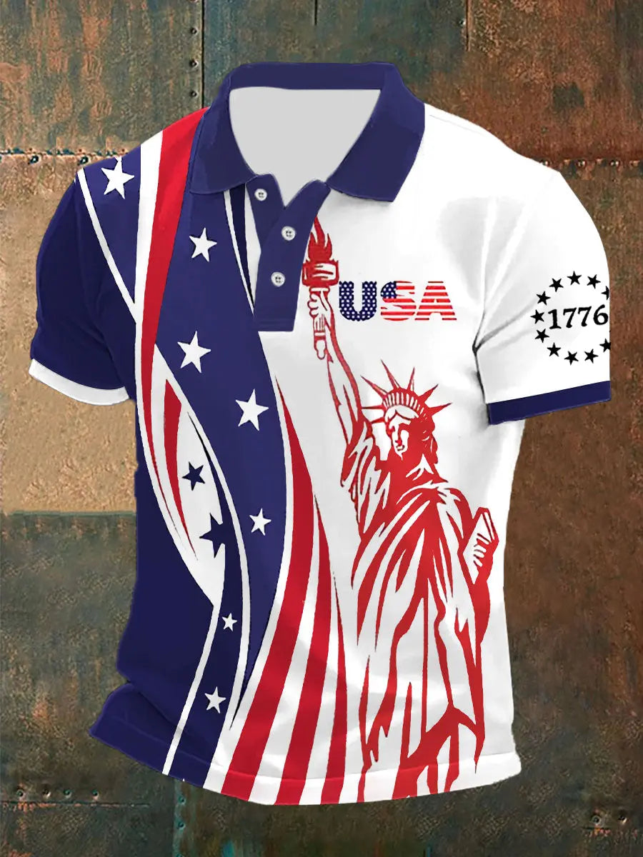 USA Flag Polo Shirt for Men American Patriotic Independence Day Gift for Freedom Supporters