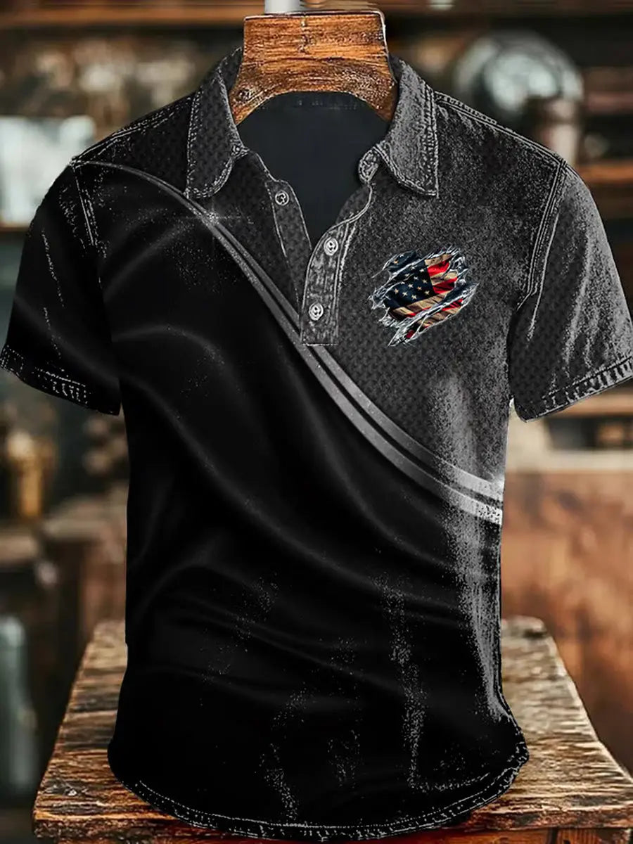 USA Flag Polo Shirt for Men Independence Day American Pride Patriotic Gift for Supporters