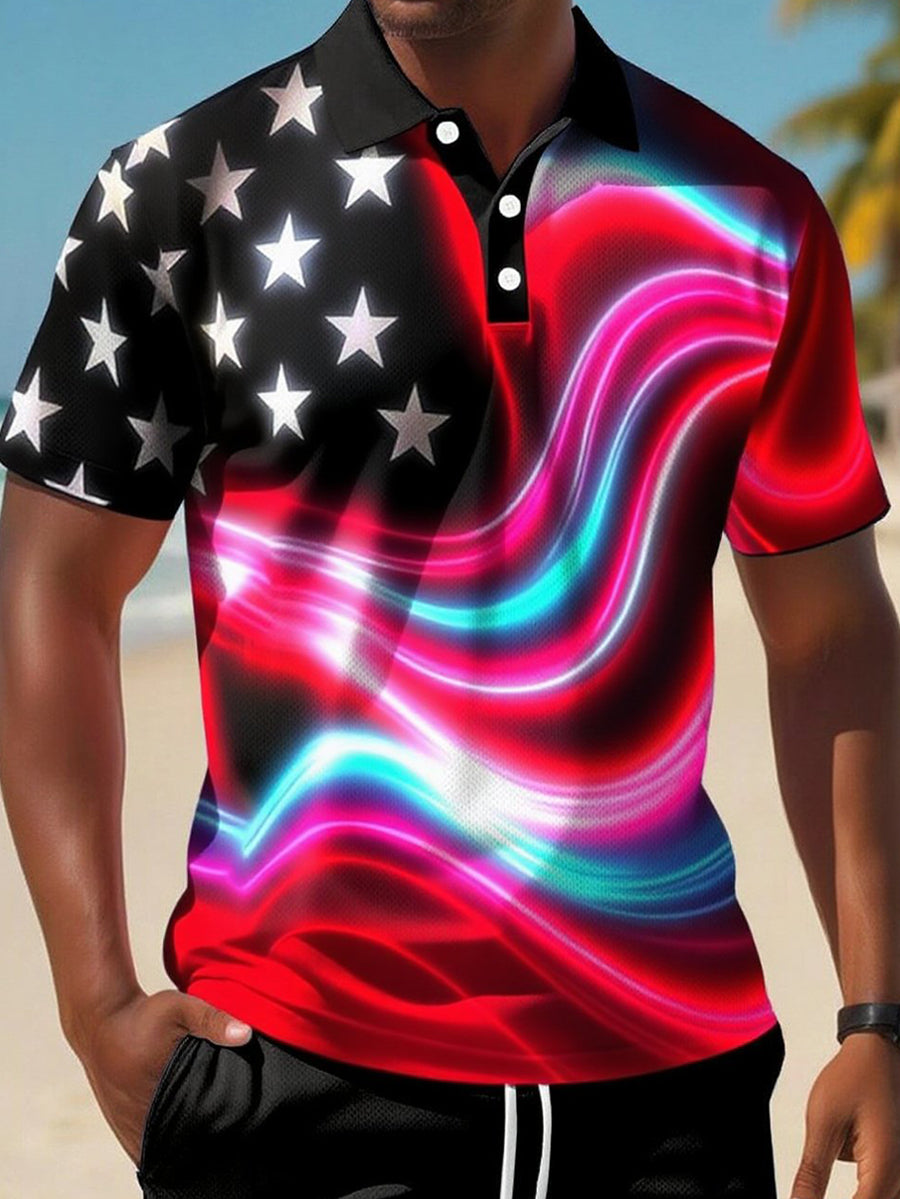 USA Flag Polo Shirt for Men Patriotic Gift Short Sleeve Independence Day Apparel
