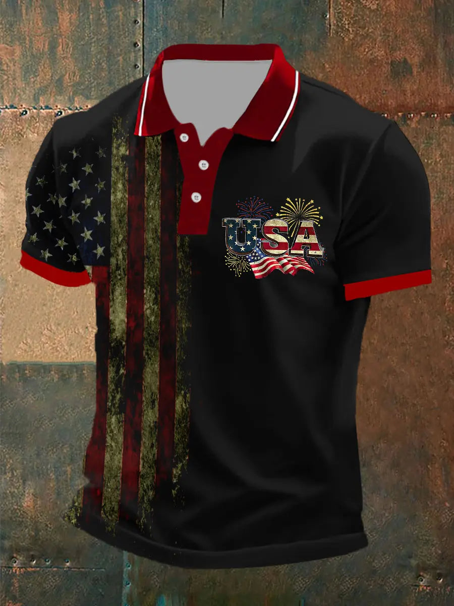 USA Flag Polo Shirt Men's Independence Day Patriotic Gift for American Pride Fans