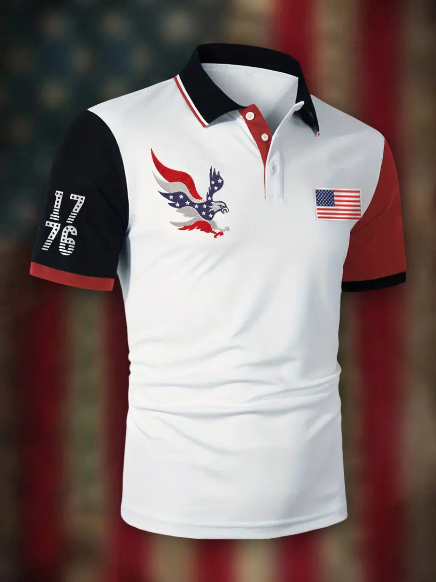 USA Flag Polo Shirt Men's Patriotic Gift for American Pride Fans with Short Sleeves