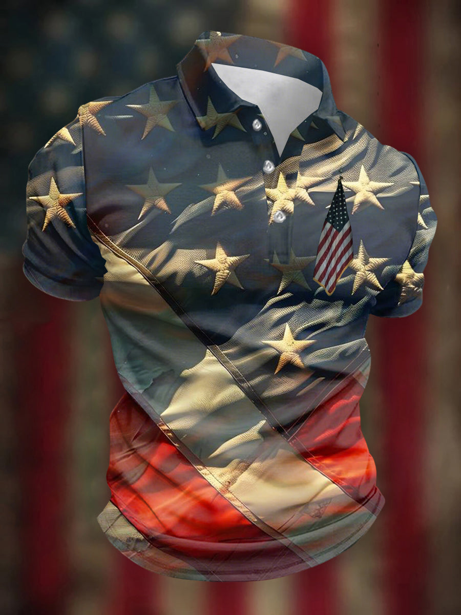USA Flag Polo Shirt Men's Patriotic Gift for Independence Day American Pride Apparel