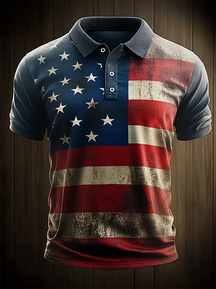 USA Flag Polo Shirt Men's Patriotic Gift Independence Day Short Sleeve Supporter Gear