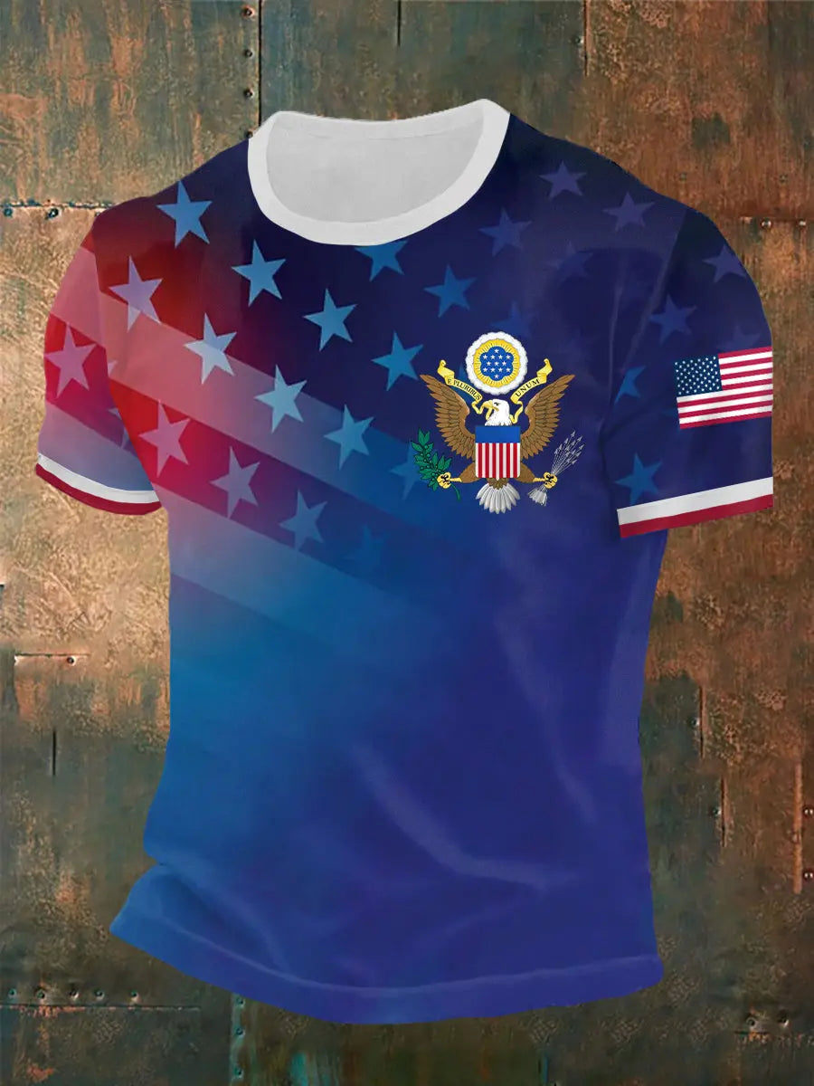 USA Flag Polo Shirt Men's Patriotic Gift Short Sleeves Eagle Crest American Pride Shirt