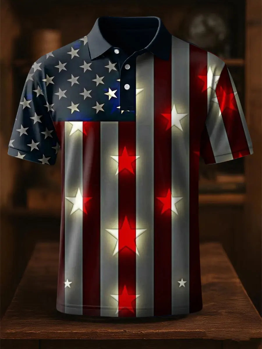 USA Flag Polo Shirt Patriotic Casual Top Independence Day Gift for American Pride