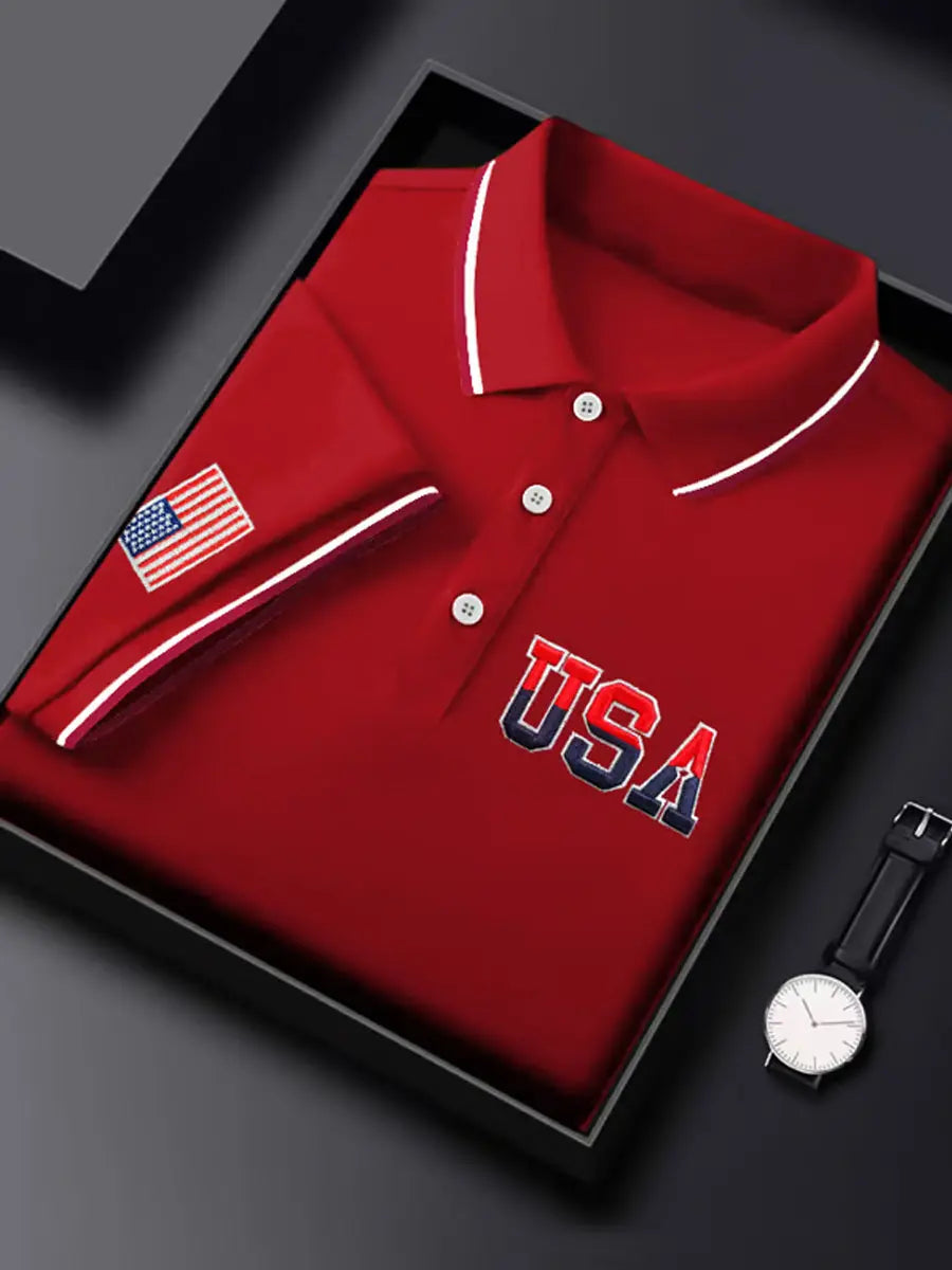 USA Flag Polo Shirt Patriotic Gift for American Pride Casual Wear for Him