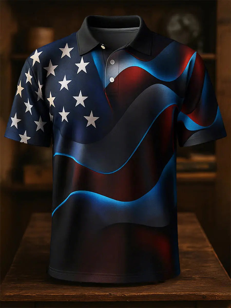 USA Flag Polo Shirt Patriotic Gift for American Pride Short Sleeve Men's Top