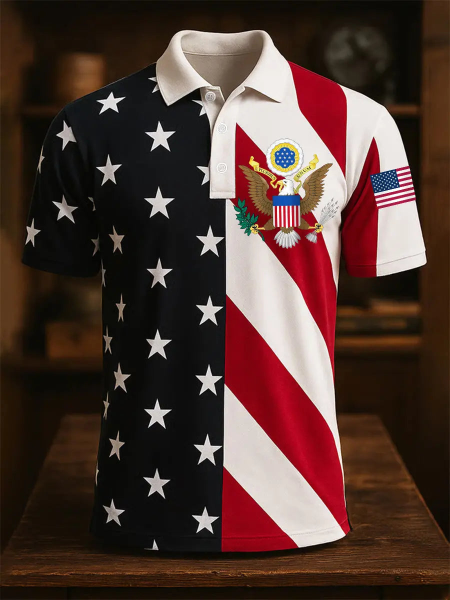 USA Flag Polo Shirt Patriotic Gift for American Pride Supporters Short Sleeve Casual Wear
