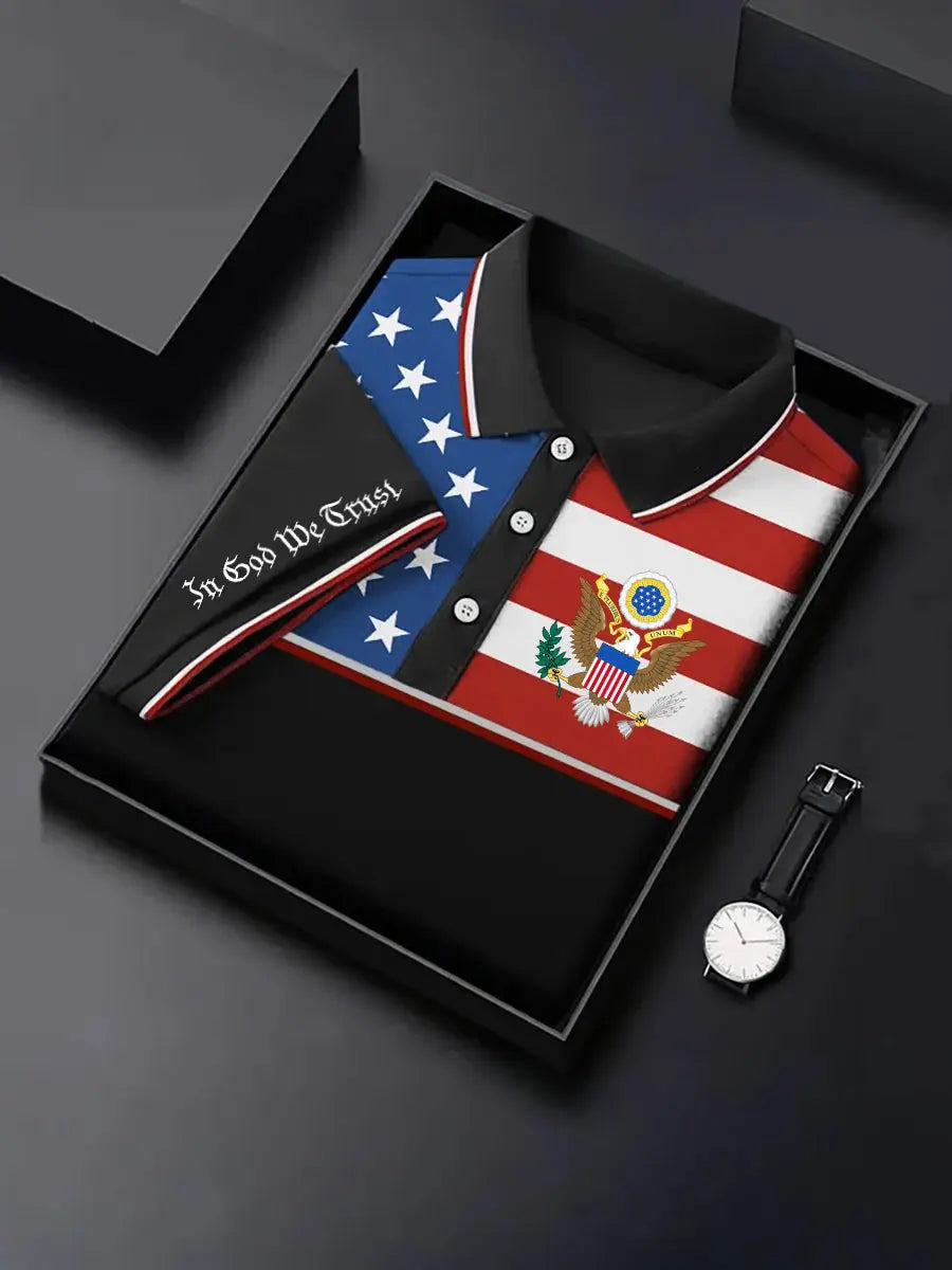 USA Flag Polo Shirt Patriotic Gift for Americans Show Your Pride with In God We Trust Design