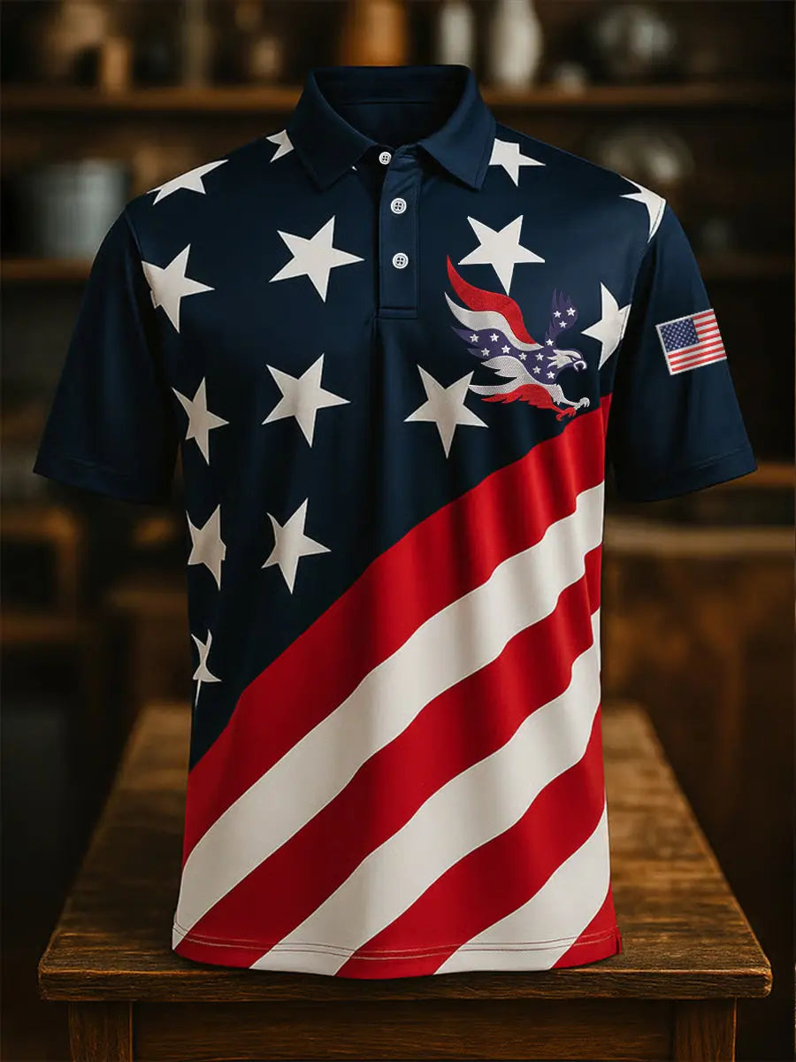 USA Flag Polo Shirt Patriotic Gift for Fans Short Sleeve American Pride Apparel