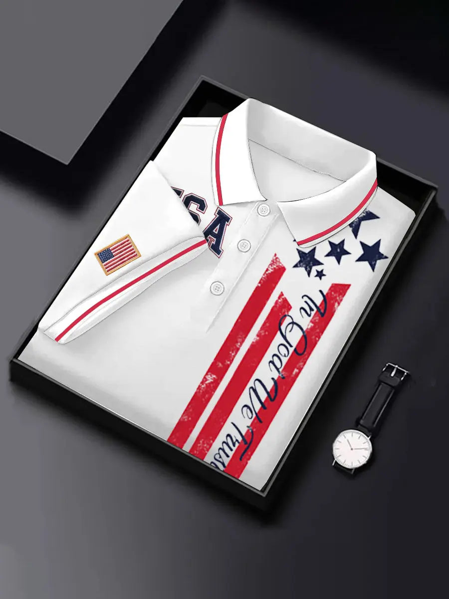 USA Flag Polo Shirt Patriotic Gift for Fans Short Sleeve Men's Apparel for Supporters