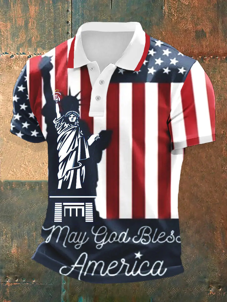 USA Flag Polo Shirt Patriotic Gift for Independence Day Fans May God Bless America